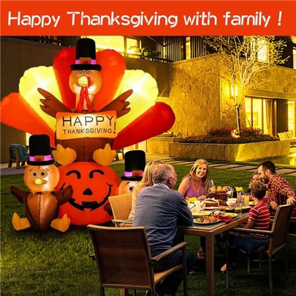 6FT Thanksgiving Turkey Inflatables Outdoor Decorations with Built in LED